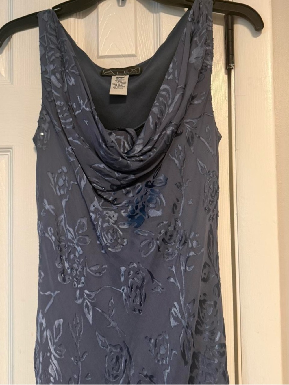 Alex Evenings Silk Blend Dress Size 8 Blue Formal Evening Gown Beaded - Picture 2 of 9